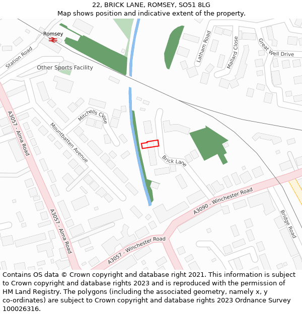 22, BRICK LANE, ROMSEY, SO51 8LG: Location map and indicative extent of plot