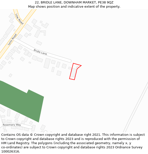22, BRIDLE LANE, DOWNHAM MARKET, PE38 9QZ: Location map and indicative extent of plot