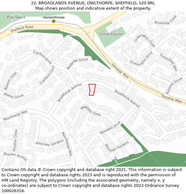 22, BROADLANDS AVENUE, OWLTHORPE, SHEFFIELD, S20 6RL: Location map and indicative extent of plot