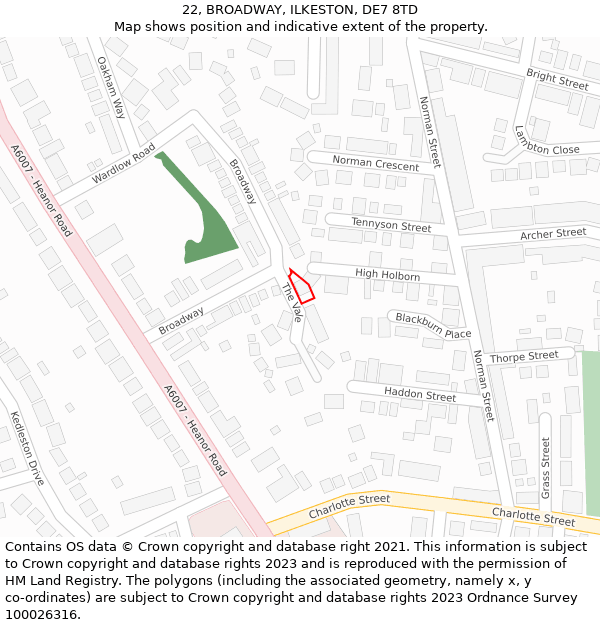 22, BROADWAY, ILKESTON, DE7 8TD: Location map and indicative extent of plot