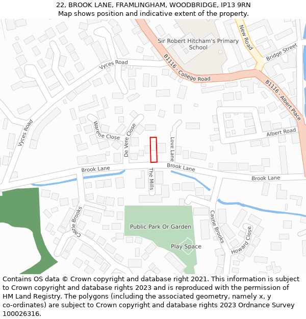 22, BROOK LANE, FRAMLINGHAM, WOODBRIDGE, IP13 9RN: Location map and indicative extent of plot