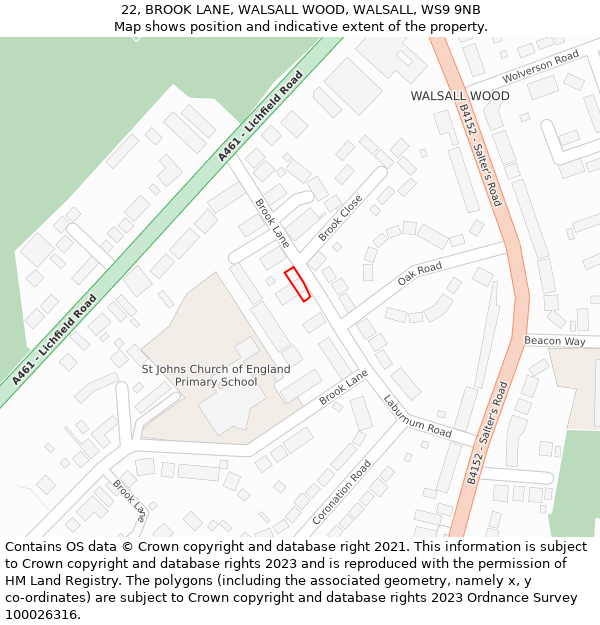 22, BROOK LANE, WALSALL WOOD, WALSALL, WS9 9NB: Location map and indicative extent of plot