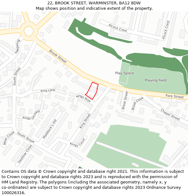 22, BROOK STREET, WARMINSTER, BA12 8DW: Location map and indicative extent of plot