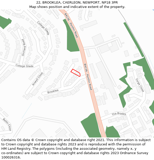 22, BROOKLEA, CAERLEON, NEWPORT, NP18 3PR: Location map and indicative extent of plot