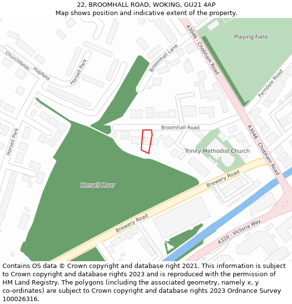 22, BROOMHALL ROAD, WOKING, GU21 4AP: Location map and indicative extent of plot