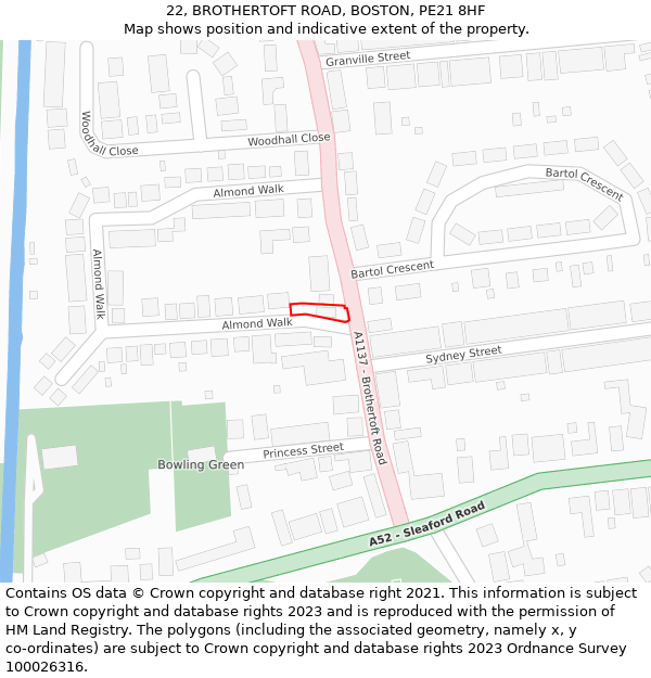 22, BROTHERTOFT ROAD, BOSTON, PE21 8HF: Location map and indicative extent of plot