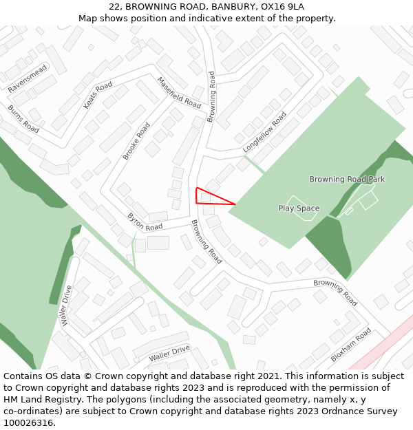 22, BROWNING ROAD, BANBURY, OX16 9LA: Location map and indicative extent of plot