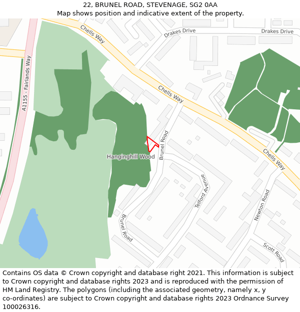 22, BRUNEL ROAD, STEVENAGE, SG2 0AA: Location map and indicative extent of plot