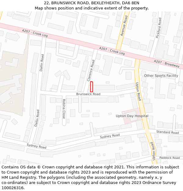 22, BRUNSWICK ROAD, BEXLEYHEATH, DA6 8EN: Location map and indicative extent of plot