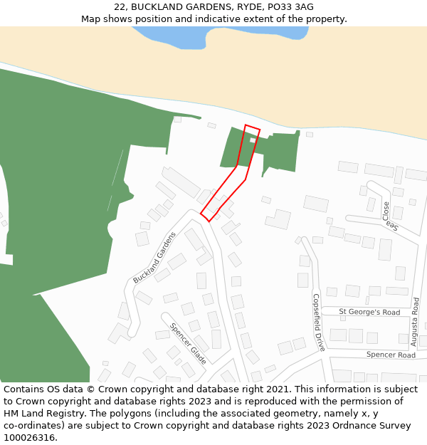 22, BUCKLAND GARDENS, RYDE, PO33 3AG: Location map and indicative extent of plot