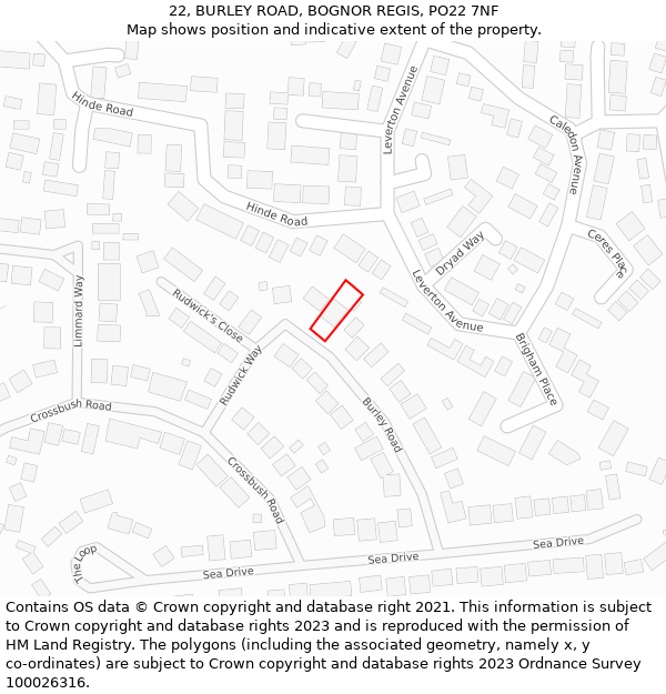 22, BURLEY ROAD, BOGNOR REGIS, PO22 7NF: Location map and indicative extent of plot