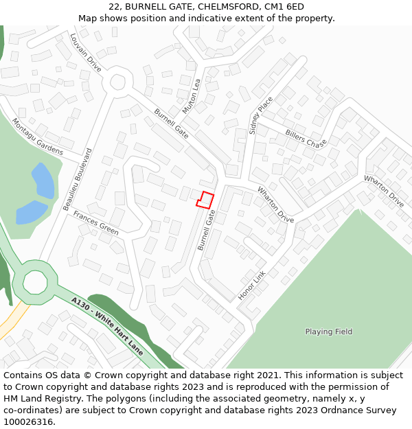 22, BURNELL GATE, CHELMSFORD, CM1 6ED: Location map and indicative extent of plot