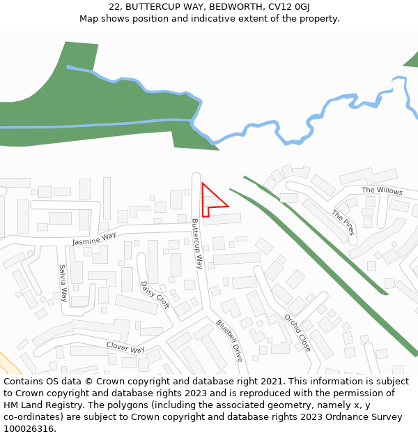 22, BUTTERCUP WAY, BEDWORTH, CV12 0GJ: Location map and indicative extent of plot