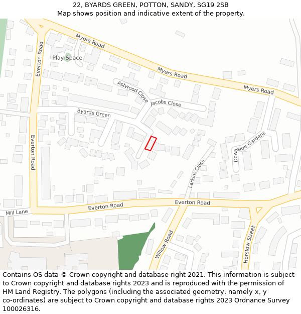 22, BYARDS GREEN, POTTON, SANDY, SG19 2SB: Location map and indicative extent of plot