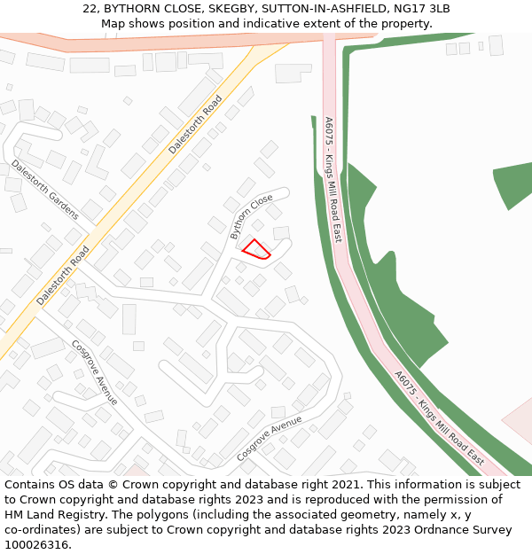 22, BYTHORN CLOSE, SKEGBY, SUTTON-IN-ASHFIELD, NG17 3LB: Location map and indicative extent of plot