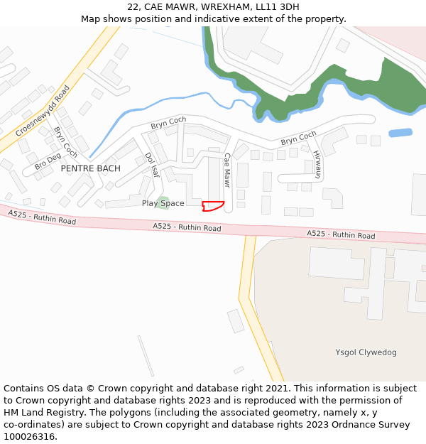 22, CAE MAWR, WREXHAM, LL11 3DH: Location map and indicative extent of plot