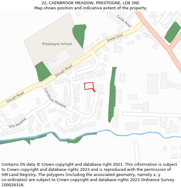 22, CAENBROOK MEADOW, PRESTEIGNE, LD8 2NE: Location map and indicative extent of plot