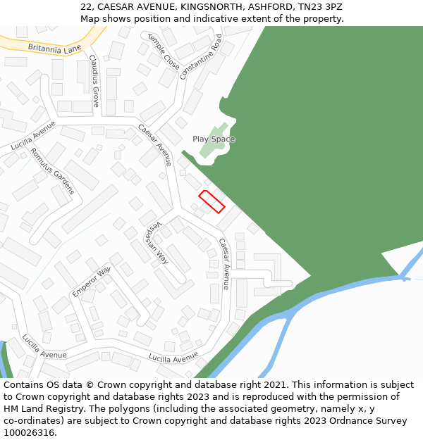 22, CAESAR AVENUE, KINGSNORTH, ASHFORD, TN23 3PZ: Location map and indicative extent of plot