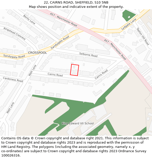 22, CAIRNS ROAD, SHEFFIELD, S10 5NB: Location map and indicative extent of plot