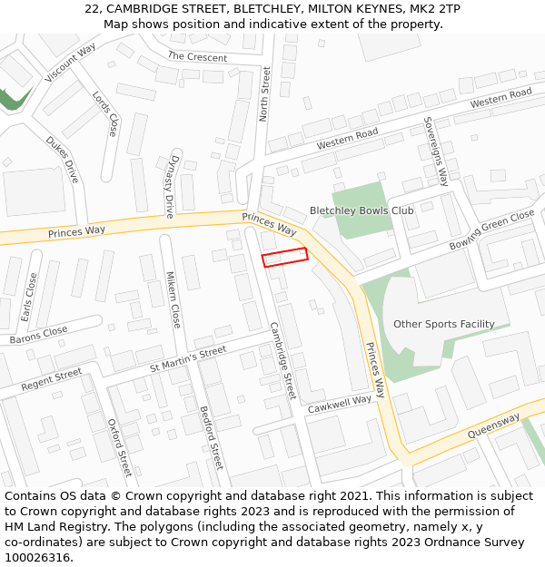 22, CAMBRIDGE STREET, BLETCHLEY, MILTON KEYNES, MK2 2TP: Location map and indicative extent of plot