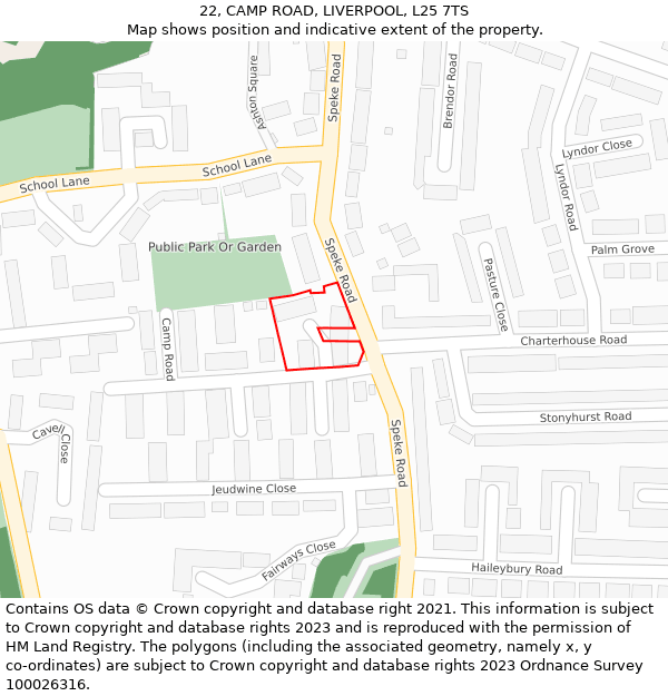 22, CAMP ROAD, LIVERPOOL, L25 7TS: Location map and indicative extent of plot
