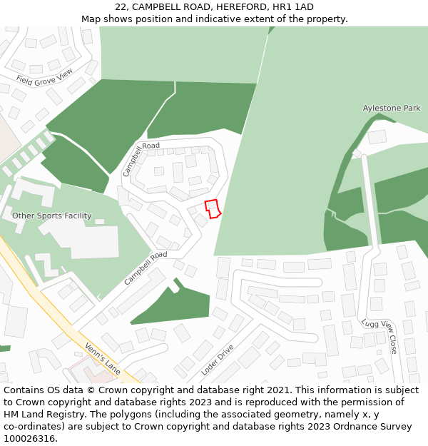 22, CAMPBELL ROAD, HEREFORD, HR1 1AD: Location map and indicative extent of plot