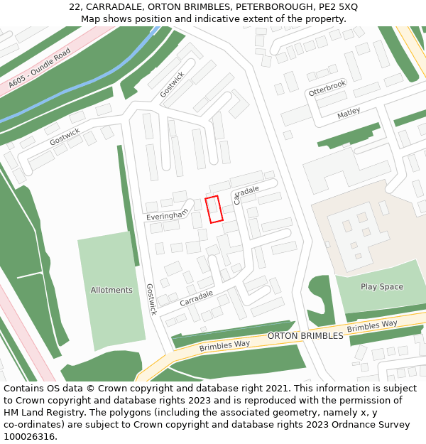22, CARRADALE, ORTON BRIMBLES, PETERBOROUGH, PE2 5XQ: Location map and indicative extent of plot