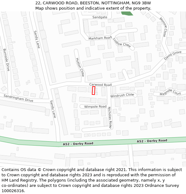 22, CARWOOD ROAD, BEESTON, NOTTINGHAM, NG9 3BW: Location map and indicative extent of plot