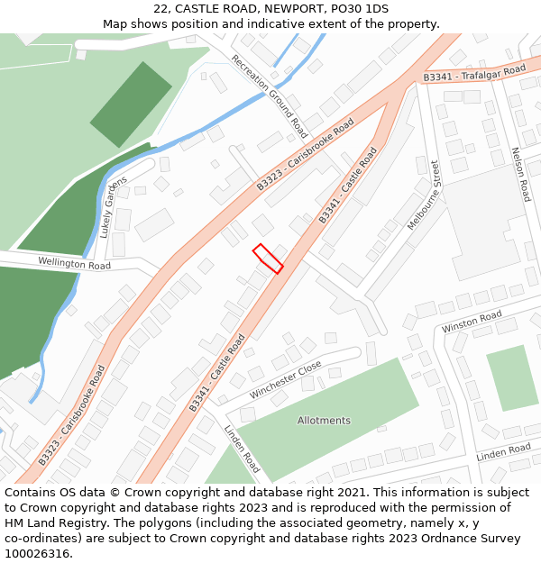 22, CASTLE ROAD, NEWPORT, PO30 1DS: Location map and indicative extent of plot