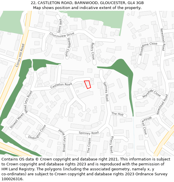 22, CASTLETON ROAD, BARNWOOD, GLOUCESTER, GL4 3GB: Location map and indicative extent of plot