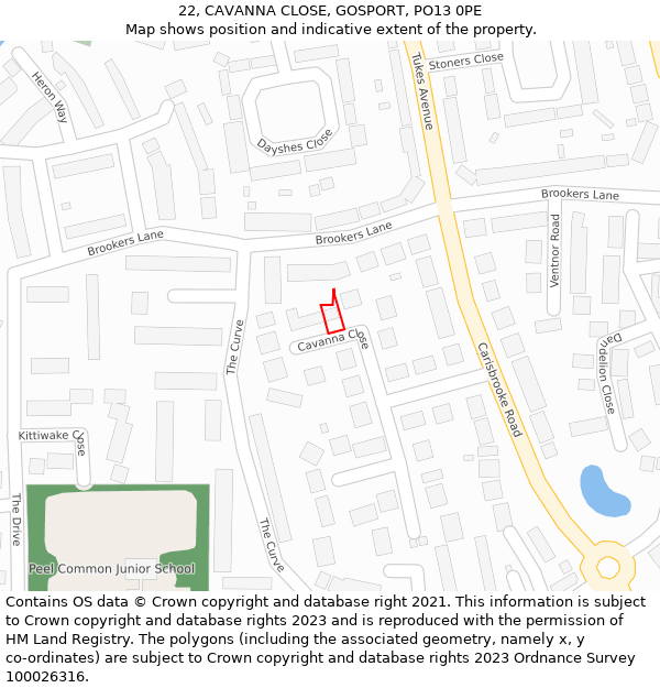 22, CAVANNA CLOSE, GOSPORT, PO13 0PE: Location map and indicative extent of plot