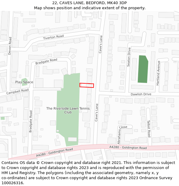 22, CAVES LANE, BEDFORD, MK40 3DP: Location map and indicative extent of plot