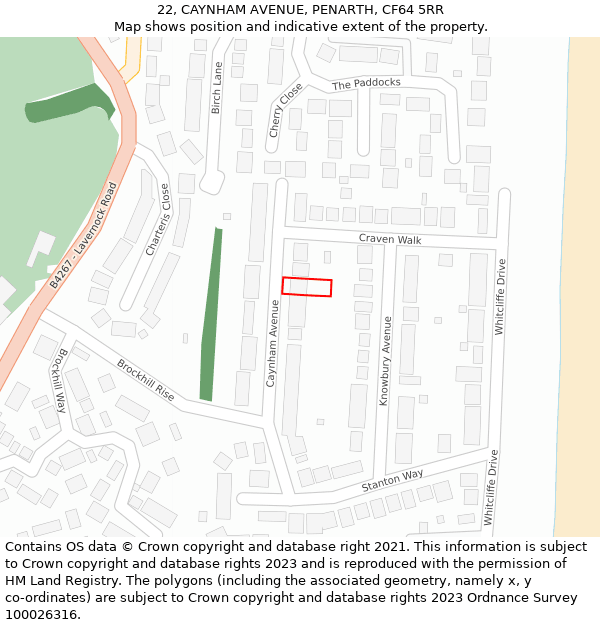 22, CAYNHAM AVENUE, PENARTH, CF64 5RR: Location map and indicative extent of plot