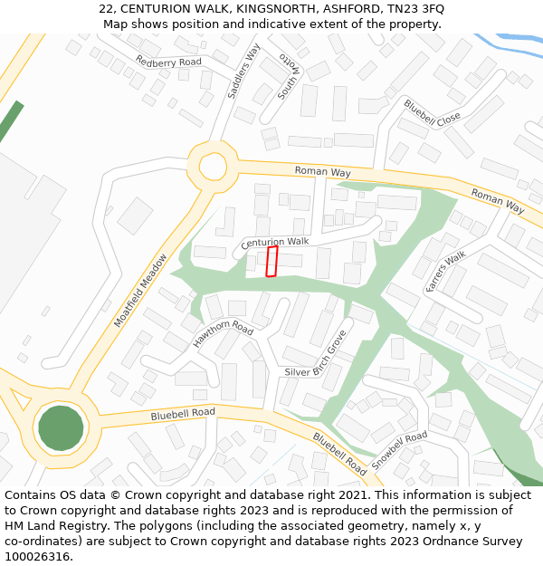 22, CENTURION WALK, KINGSNORTH, ASHFORD, TN23 3FQ: Location map and indicative extent of plot