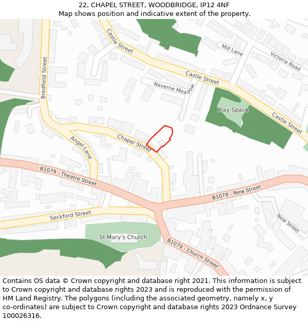 22, CHAPEL STREET, WOODBRIDGE, IP12 4NF: Location map and indicative extent of plot