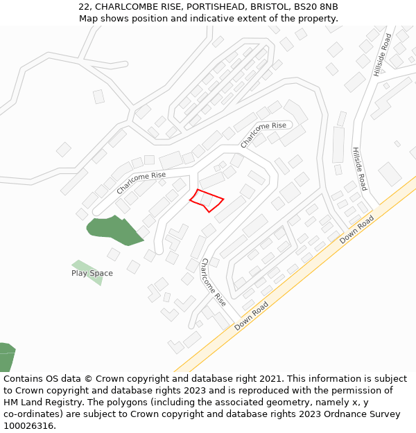 22, CHARLCOMBE RISE, PORTISHEAD, BRISTOL, BS20 8NB: Location map and indicative extent of plot