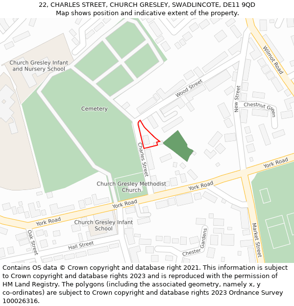 22, CHARLES STREET, CHURCH GRESLEY, SWADLINCOTE, DE11 9QD: Location map and indicative extent of plot