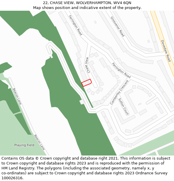 22, CHASE VIEW, WOLVERHAMPTON, WV4 6QN: Location map and indicative extent of plot