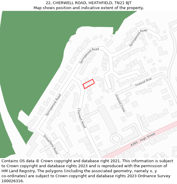 22, CHERWELL ROAD, HEATHFIELD, TN21 8JT: Location map and indicative extent of plot