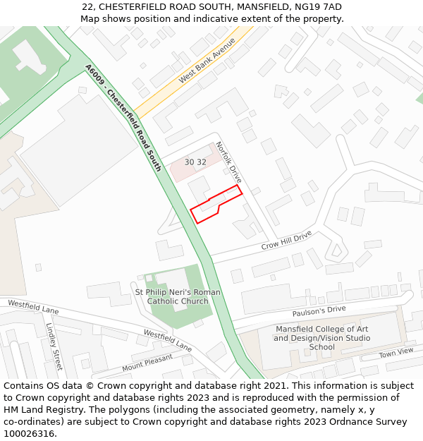 22, CHESTERFIELD ROAD SOUTH, MANSFIELD, NG19 7AD: Location map and indicative extent of plot