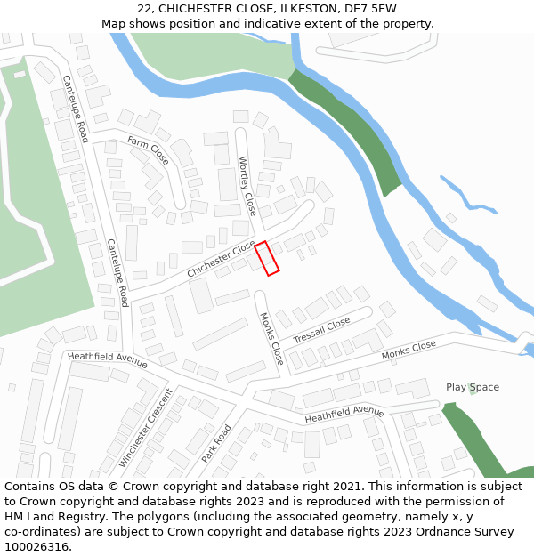 22, CHICHESTER CLOSE, ILKESTON, DE7 5EW: Location map and indicative extent of plot