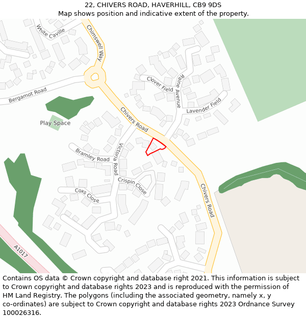 22, CHIVERS ROAD, HAVERHILL, CB9 9DS: Location map and indicative extent of plot