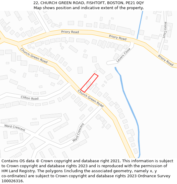 22, CHURCH GREEN ROAD, FISHTOFT, BOSTON, PE21 0QY: Location map and indicative extent of plot