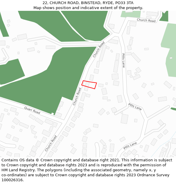 22, CHURCH ROAD, BINSTEAD, RYDE, PO33 3TA: Location map and indicative extent of plot
