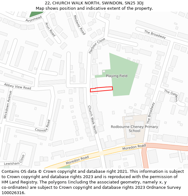 22, CHURCH WALK NORTH, SWINDON, SN25 3DJ: Location map and indicative extent of plot