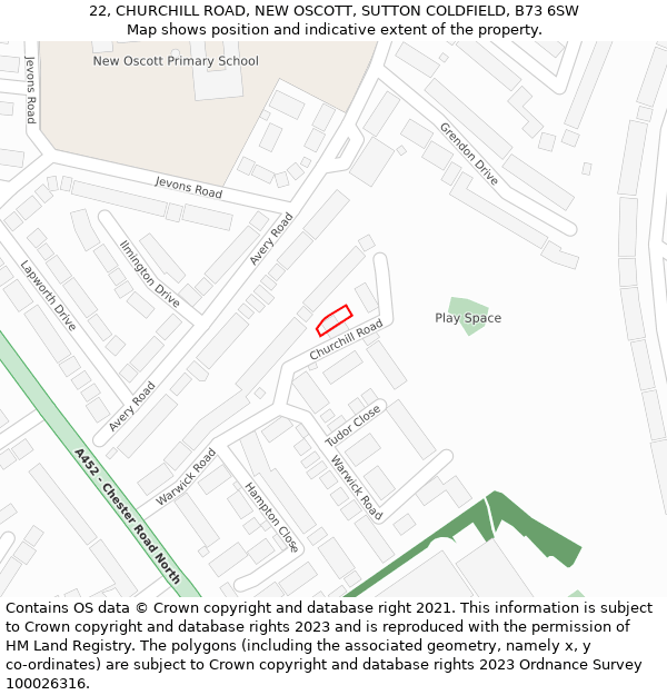 22, CHURCHILL ROAD, NEW OSCOTT, SUTTON COLDFIELD, B73 6SW: Location map and indicative extent of plot