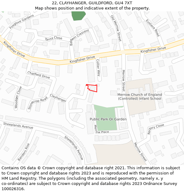 22, CLAYHANGER, GUILDFORD, GU4 7XT: Location map and indicative extent of plot