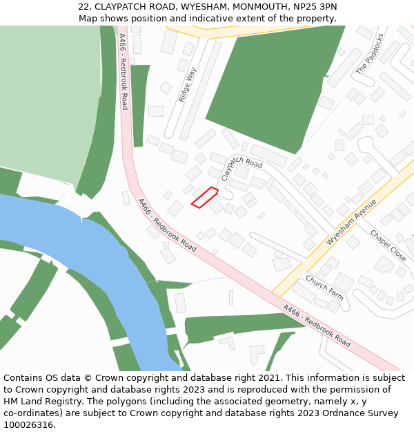 22, CLAYPATCH ROAD, WYESHAM, MONMOUTH, NP25 3PN: Location map and indicative extent of plot