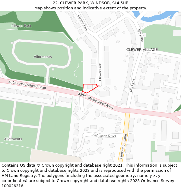 22, CLEWER PARK, WINDSOR, SL4 5HB: Location map and indicative extent of plot