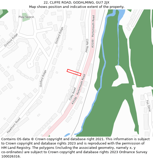 22, CLIFFE ROAD, GODALMING, GU7 2JX: Location map and indicative extent of plot